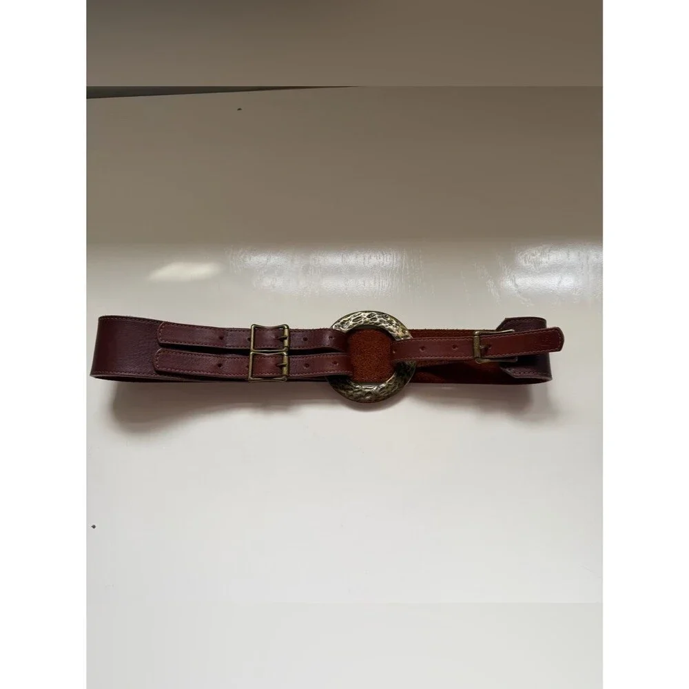 Leatherock Hip Belt Brass Ring Brown Leather Wide Chunky Western Boho